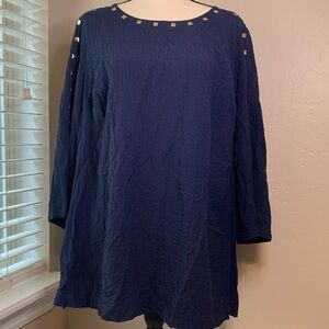 JM Collection Blue Crinkle Blouse 2X
